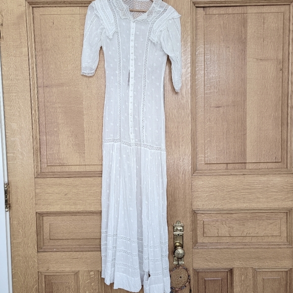 Vintage Dresses & Skirts - 1930s Antique Edwardian Vintage Lace White Dress XS